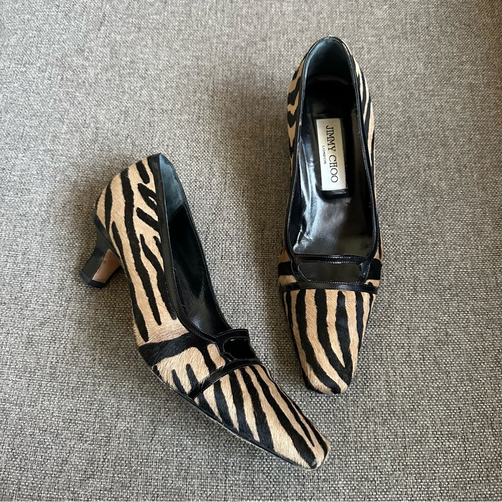 Vintage Jimmy Choo zebra pony hair heels